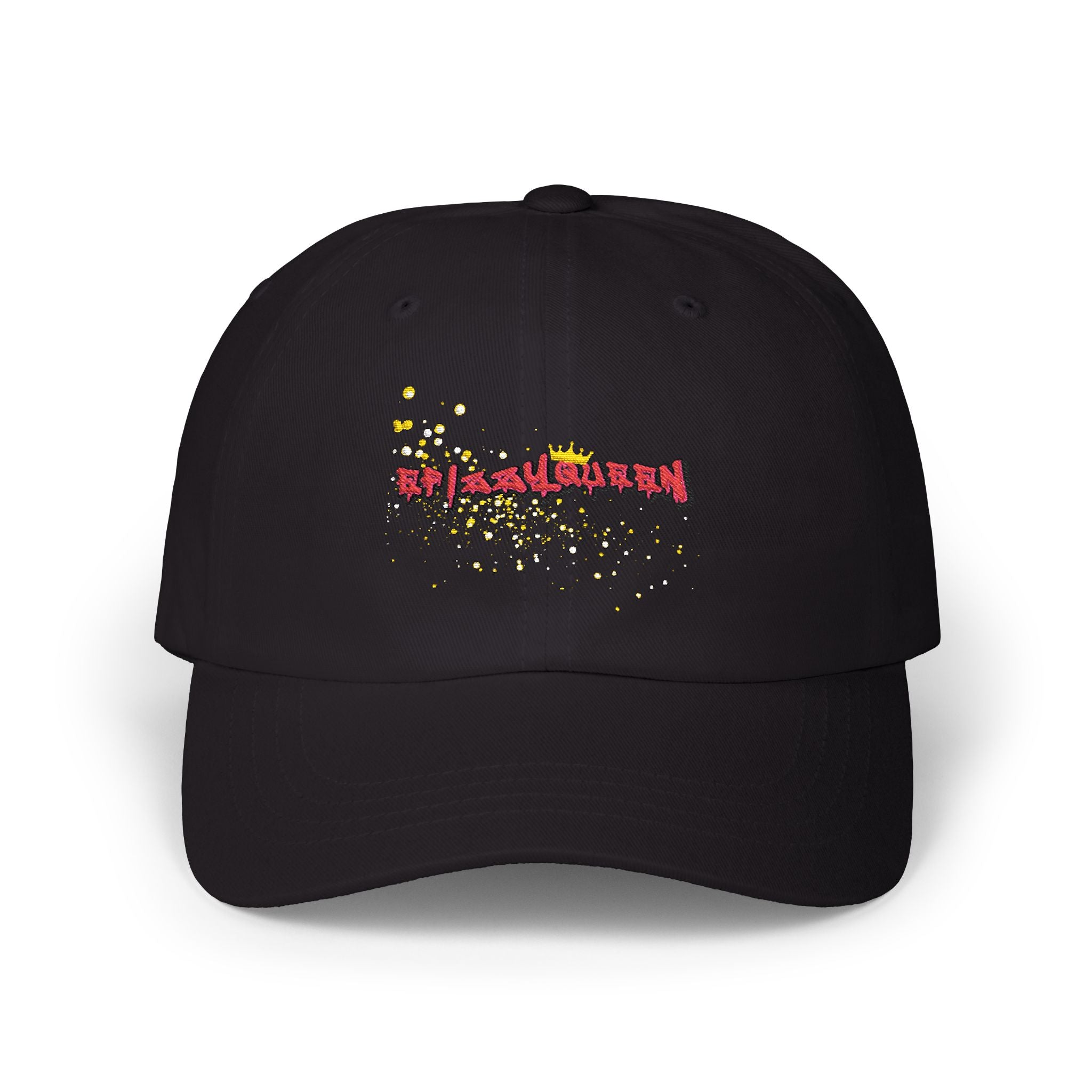 Efizzyqueen Cap — Retro Red Script with Yellow Confetti Accent