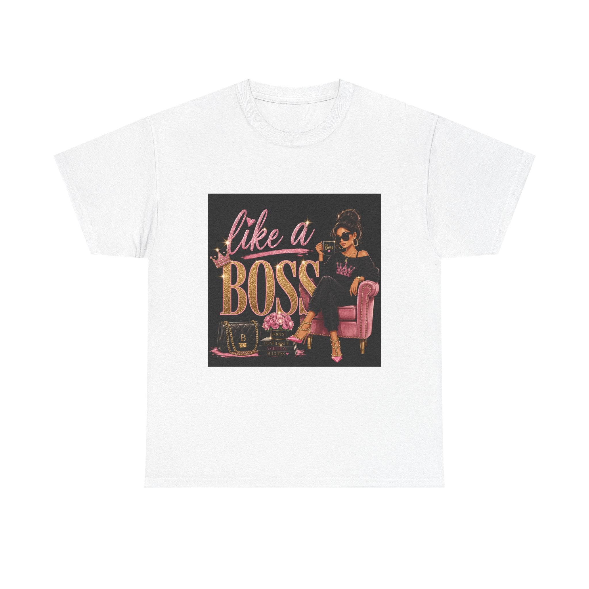 Like a Boss T-Shirt — Women’s Glam Graphic Tee (Pink & Gold)