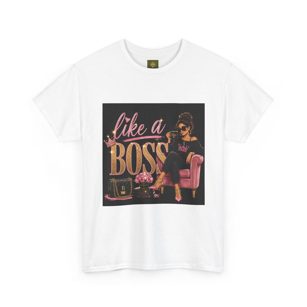 Like a Boss T-Shirt — Women’s Glam Graphic Tee (Pink & Gold)