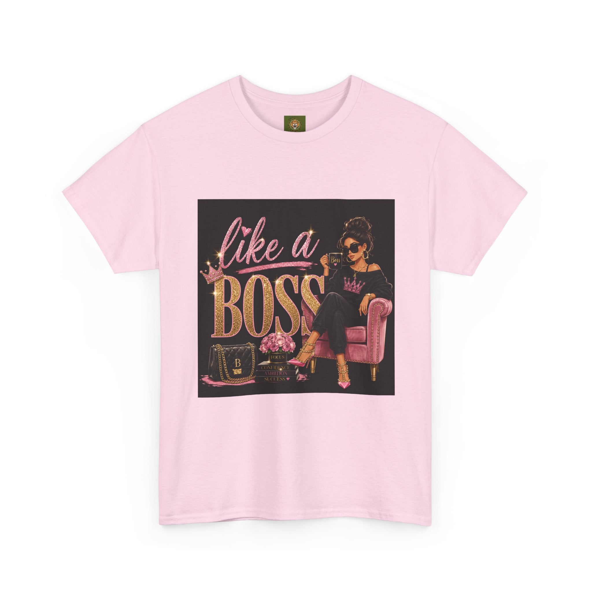 Like a Boss T-Shirt — Women’s Glam Graphic Tee (Pink & Gold)
