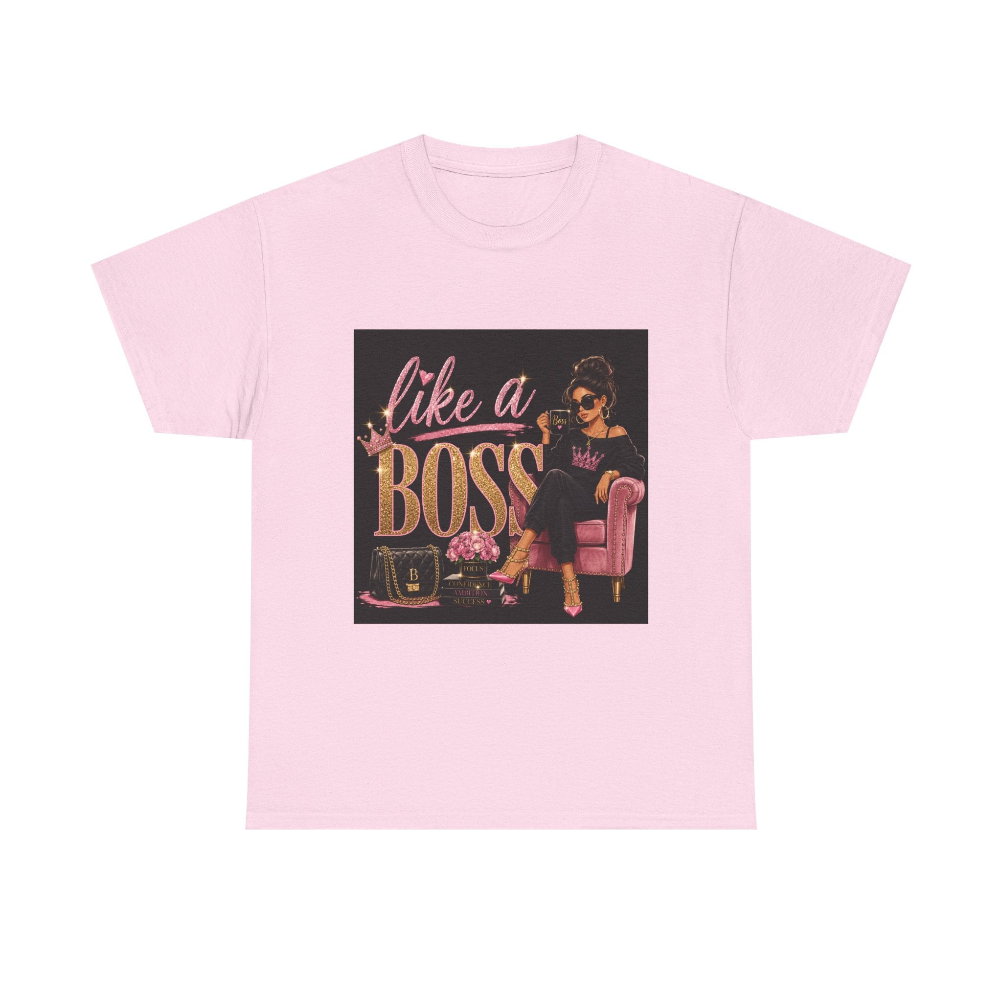 Like a Boss T-Shirt — Women’s Glam Graphic Tee (Pink & Gold)