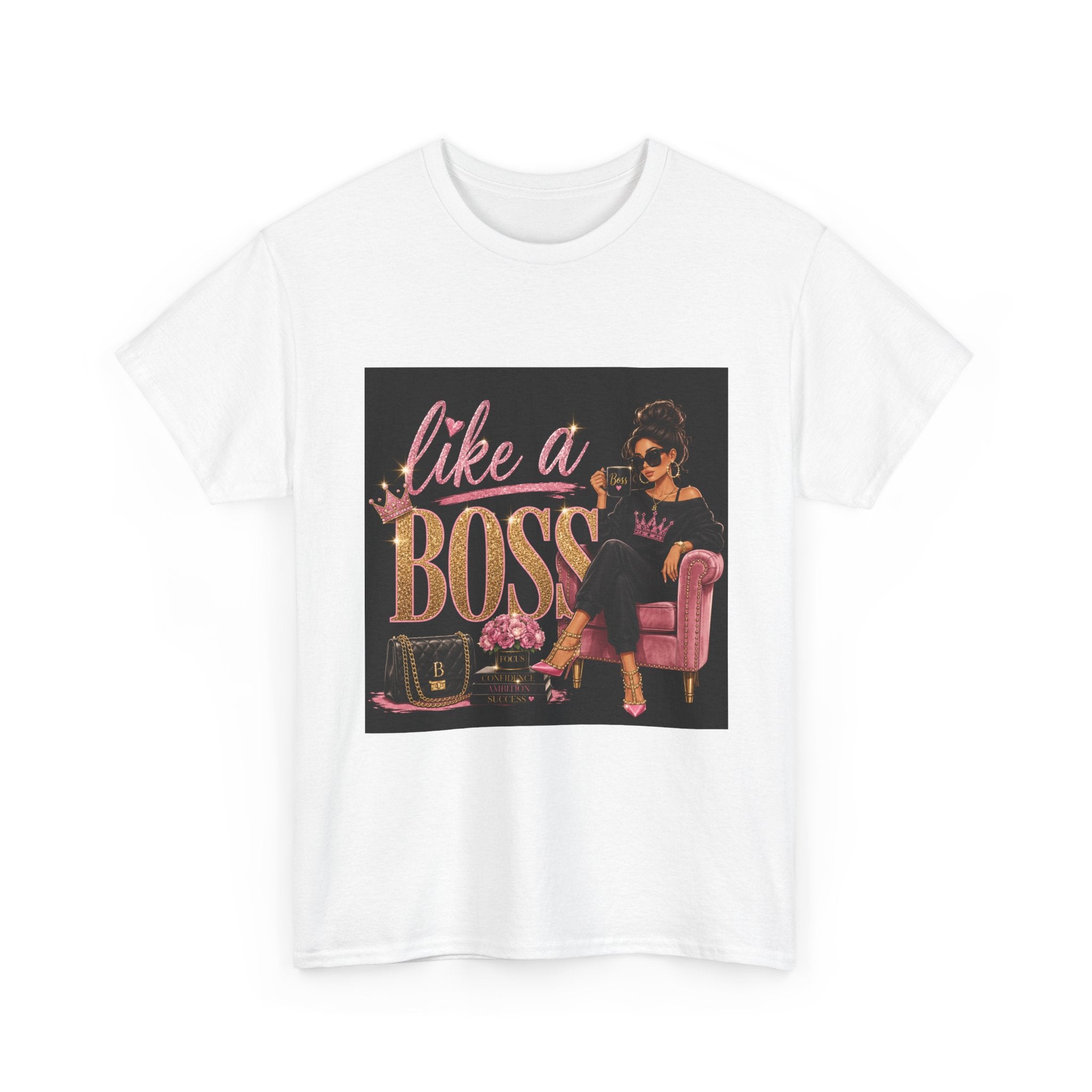 Like a Boss T-Shirt — Women’s Glam Graphic Tee (Pink & Gold)