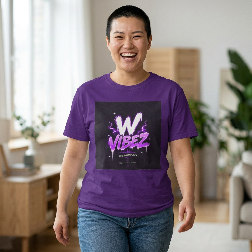 W Vibez Graphic Tee — Retro Purple Neon Streetwear T-Shirt