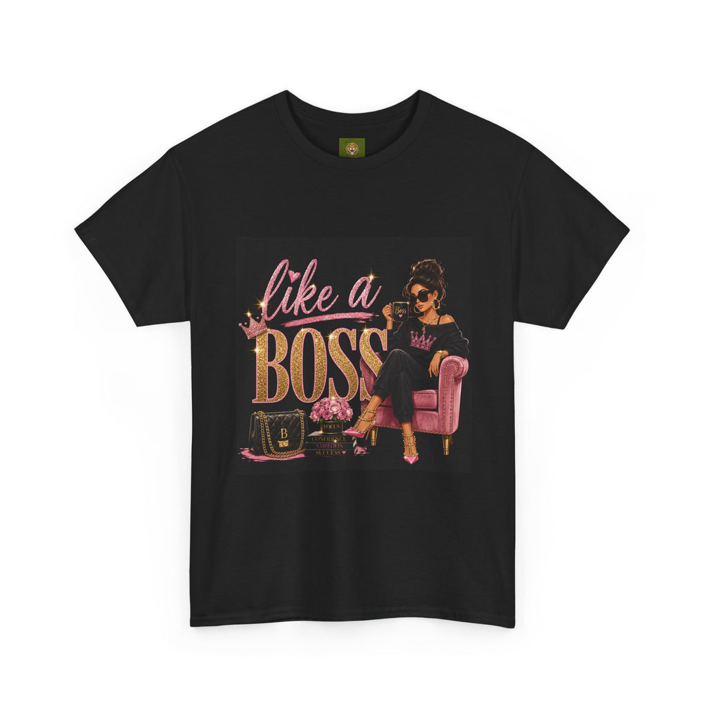 Like a Boss T-Shirt — Women’s Glam Graphic Tee (Pink & Gold)