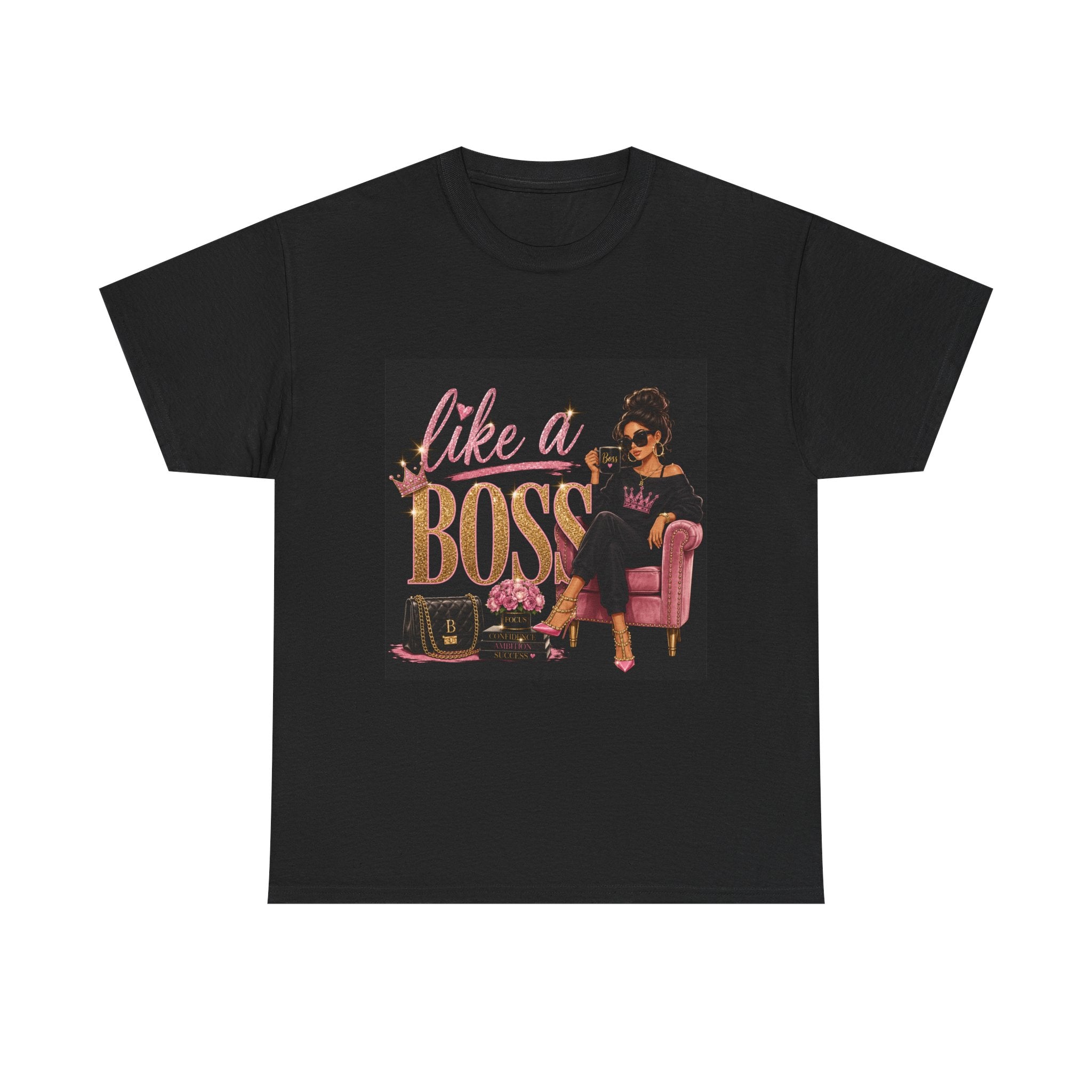 Like a Boss T-Shirt — Women’s Glam Graphic Tee (Pink & Gold)